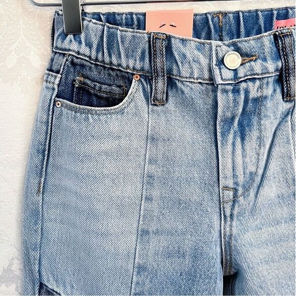Blank NYC Girls' NWT Fare Warning Color Blocked Cropped Jeans Size 7 Kids New - Picture 2 of 11